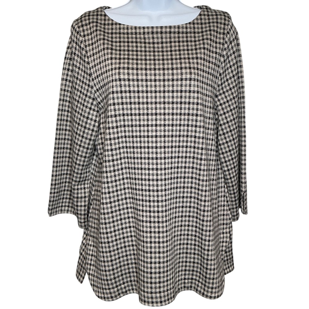 J Jill Womens Houndstooth Old Money Tunic Top Sz M Heritage Coastal Stretchy‎